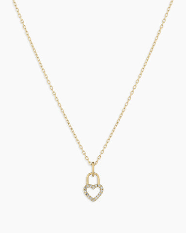 Diamond Heart Padlock Charm Necklace