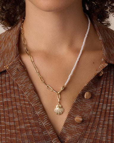 Shimmer Scallop Shell Charm Necklace