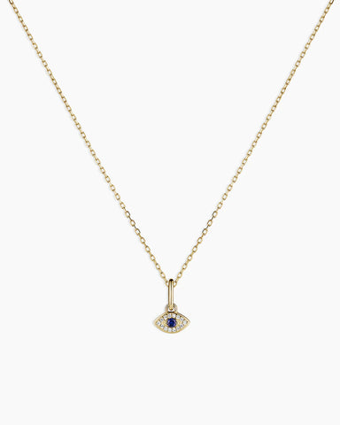 Diamond and Blue Sapphire Evil Eye Charm Necklace